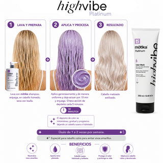 HighVibe Platinum  motika | Mascarilla Matizadora para Cabello Rubio Perla 250 ml