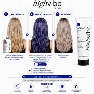 HighVibe Silver motika | Mascarilla Matizadora para Cabello Rubio y Castaño 250 ml