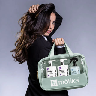 Kit Reborn mōtika Shampoo 450 ml + Bonditioner 450 ml + Good Hair Day 500 ml + Cosmetiquera Verde | Reparación, Hidratación y Protección Capilar